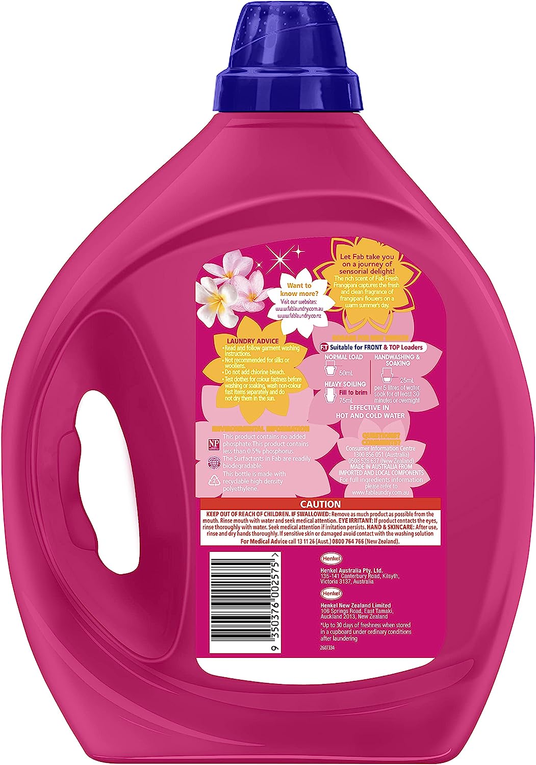 Fab Fresh Frangipani Laundry Liquid Detergent, 4 Ltrs