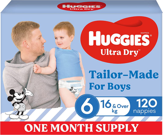 Huggies Ultra Dry Nappies Boys Size 6 (16kg+) 120 pieces