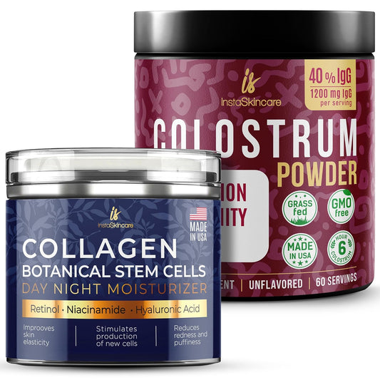InstaSkincare Advanced Collagen Botanical Stem Cells Cream for Skin with Retinol, Niacinamide, Hyaluronic Acid - Bovine Colostrum Powder 40% IgG 3.17 OZ
