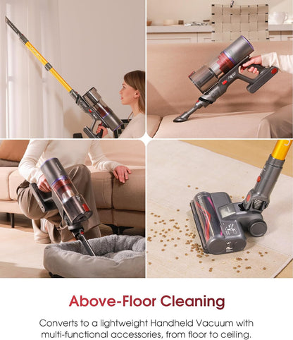 UNINELL Cordless Vacuum Cleaner, 550W 48KPA 65Mins Vacuum Cleaners with LED Screen, Self-Standing Cordless Vacuum, Rechargeable, Anti-Tangle for Home/Pet Hair/Carpet