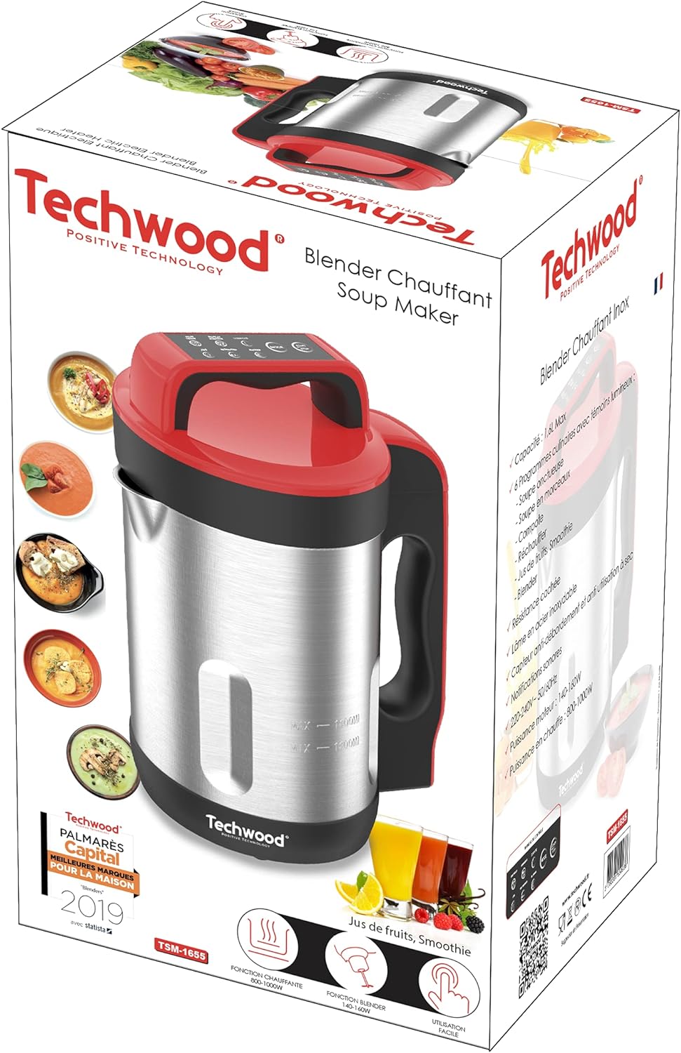 Techwood TSM-1655 Heated Stand Blender 1.6 Litre Capacity Velvet Soup Compote, Keep Warm, 1000 W, Stainless Steel