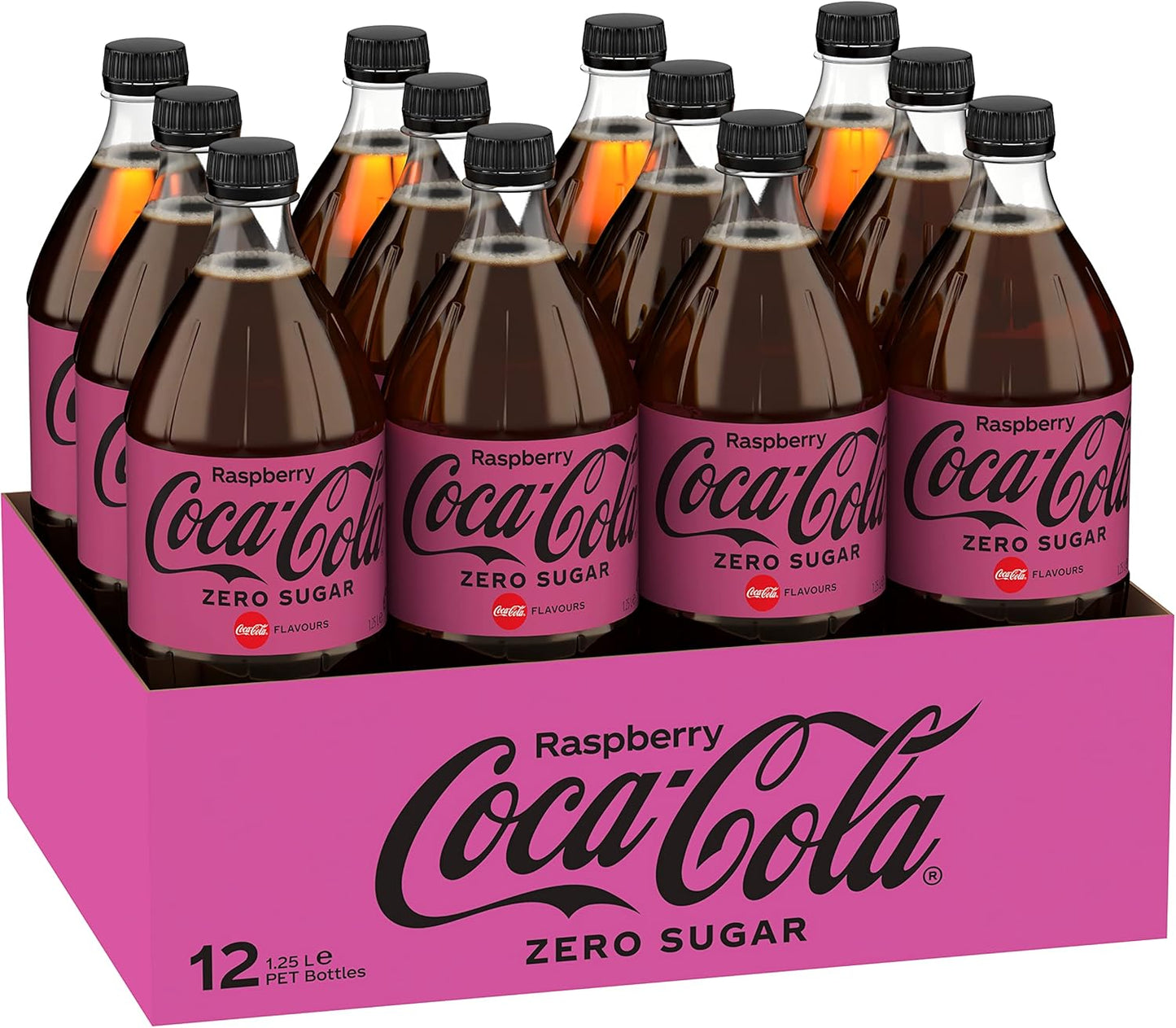 Coca-Cola Zero Sugar Raspberry Soft Drink Multipack Bottles 12 x 1.25L