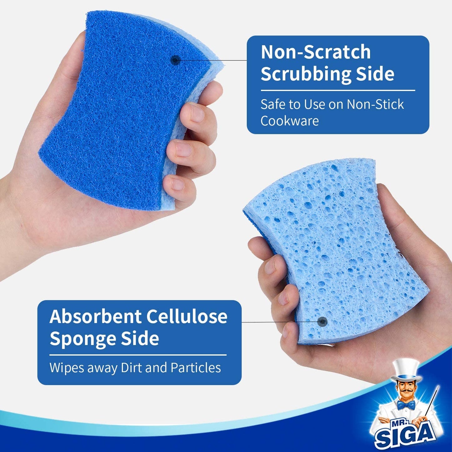 MR.SIGA Non-Scratch Cellulose Scrub Sponge 12 pack