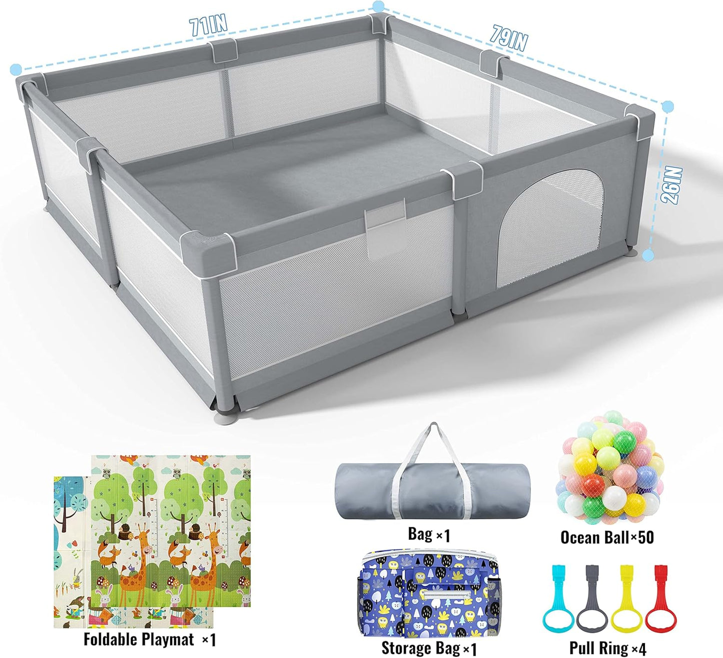 Baby Playpen 79" X 71", LUTIKIANG Play Yard for Babies and Toddlers with Mat, Safety Extra Large Baby Fence ,Zipper Gate.