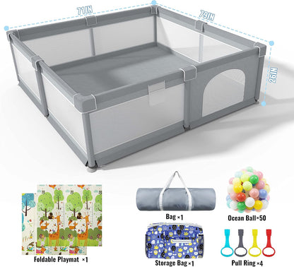 Baby Playpen 79" X 71", LUTIKIANG Play Yard for Babies and Toddlers with Mat, Safety Extra Large Baby Fence ,Zipper Gate.