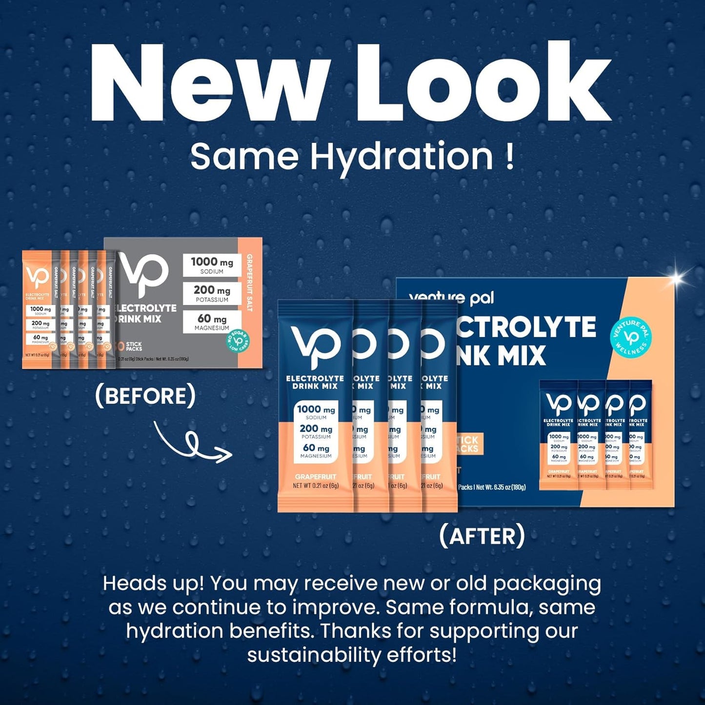 Venture Pal High Sodium Sugar Free Electrolytes Powder Pack,Zero Calories - 30 Sticks