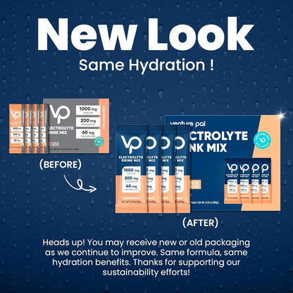 Venture Pal High Sodium Sugar Free Electrolytes Powder Pack,Zero Calories - 30 Sticks