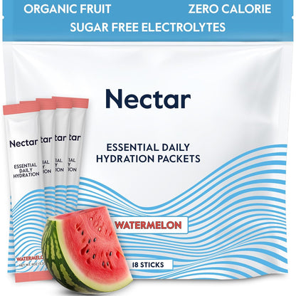 Nectar Hydration Packets - Electrolytes Powder Packets - No Sugar or Calories - Organic Fruit Liquid Daily IV Hydrate Packets for Dehydration Relief & Rapid Rehydration (Watermelon 18 Pack)