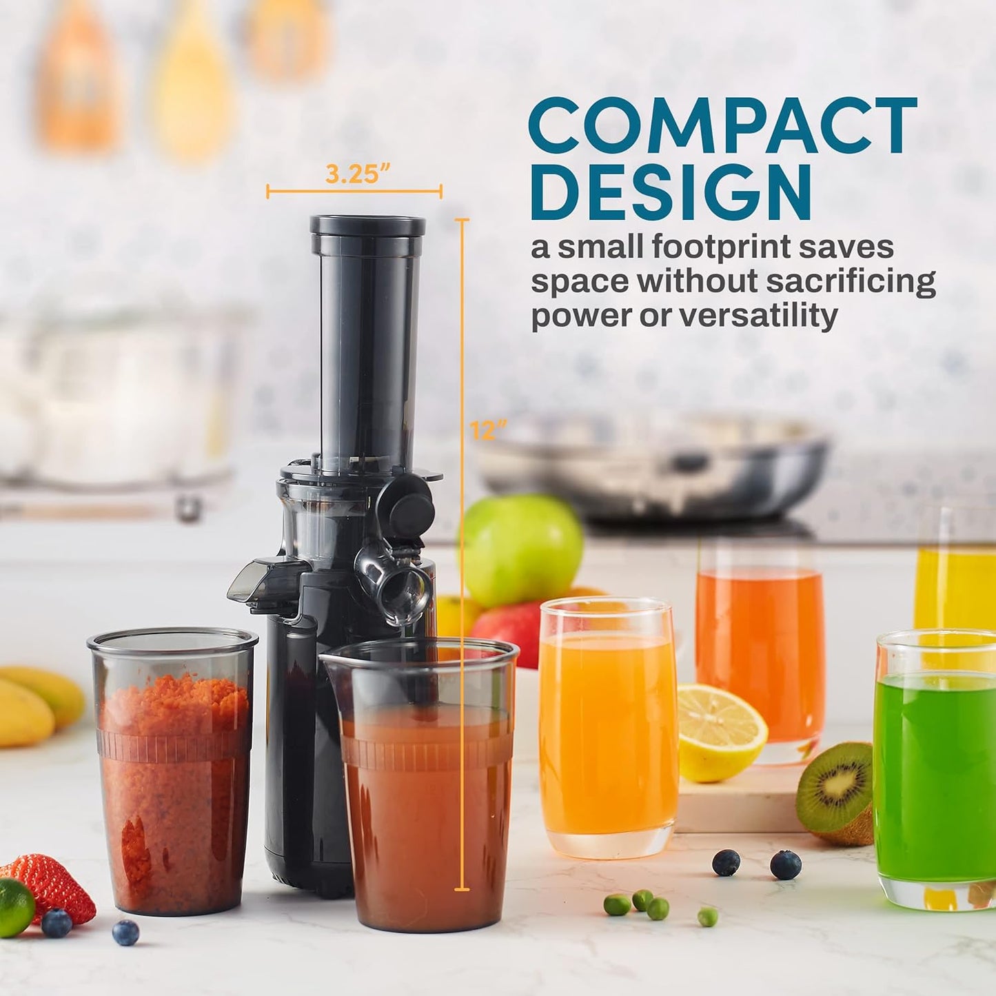 Elite Gourmet EJX600 Compact Masticating Slow Juicer, Cold Press Juice Extractor, Nutrient and Vitamin Dense, Easy to Clean, 16 oz Juice Cup
