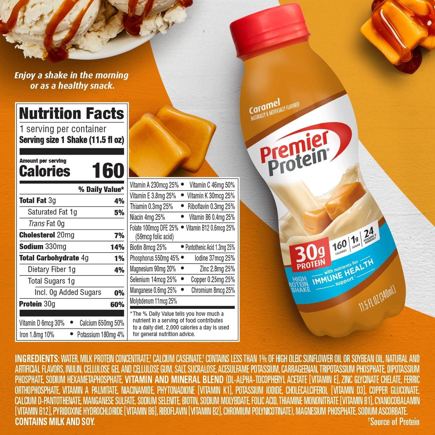 Premier Protein 30g Protein Shake, Caramel, 11.5 fl oz Shake, (12 count)