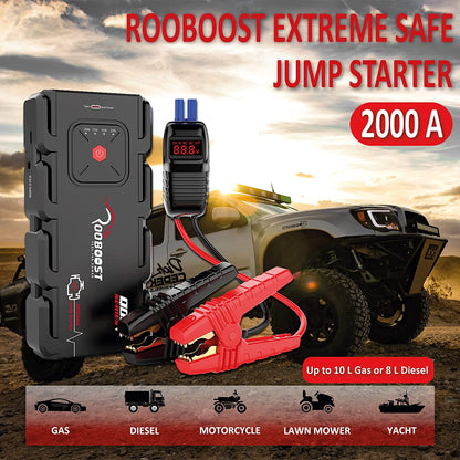 Car Jump Starter 2000A Peak Extreme Safe (Up to 10L Gas or 8L Diesel)