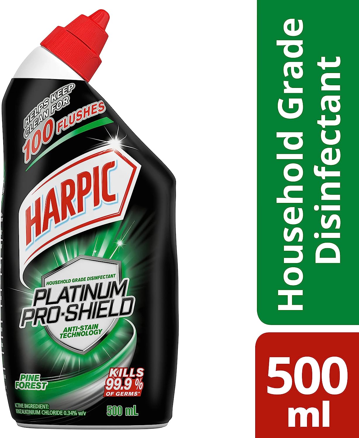 Harpic Platinum Anti-Stain Technology Toilet Cleaner, Pine Forest 500mL (Pack of 8)