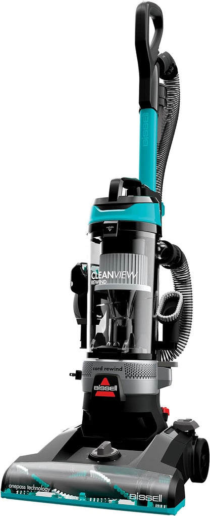 BISSELL CleanView Rewind Upright Bagless Vacuum with Automatic Cord Rewind & Active Wand, 3534, Black/Teal/Gray