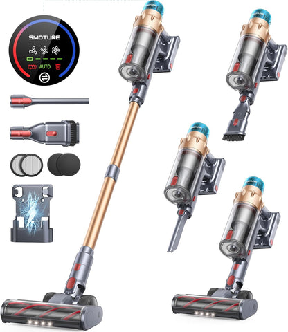Cordless Vacuum Cleaner, 50KPA 600W, 65Mins Runtime, Self-Standing Stick Vacuum with Aroma Function, Auto Mode, Wall Charging, Touchscreen, Anti-Tangle Vacuum Cleaner for Pet Hair/Hardfloor/Carpet