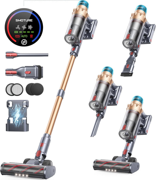 Cordless Vacuum Cleaner, 50KPA 600W, 65Mins Runtime, Self-Standing Stick Vacuum with Aroma Function, Auto Mode, Wall Charging, Touchscreen, Anti-Tangle Vacuum Cleaner for Pet Hair/Hardfloor/Carpet