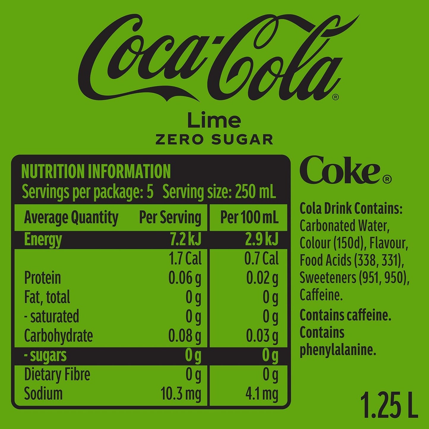Coca-Cola Lime Coke Zero Sugar Soft Drink 12 x 1.25 Liter
