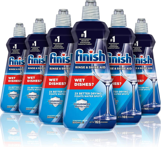 Finish Dishwashing Rinse Aid, Regular Liquid, 500mL (Pack of 6)