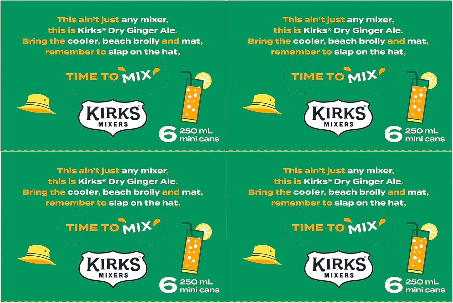 Kirks Mixers Dry Drinking Ginger Ale Soft Drink Mini Cans Multipack 24 x 250 mL