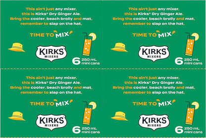 Kirks Mixers Dry Drinking Ginger Ale Soft Drink Mini Cans Multipack 24 x 250 mL