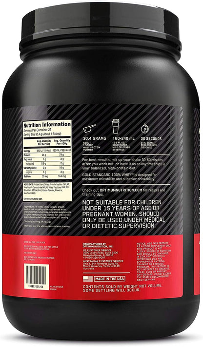 OPTIMUM NUTRITION Gold Standard 100% Whey Protein Powder, Double Rich Chocolate, 907g