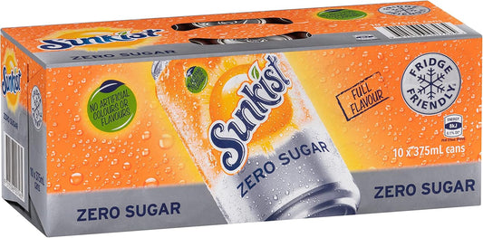 Sunkist Zero Sugar Soft Drink Can 375 ml (Pack of 10)