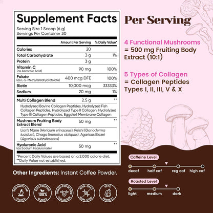 Venture Pal Premium Adaptogenic Mushroom Coffee with Multi Collagen,30 Servings