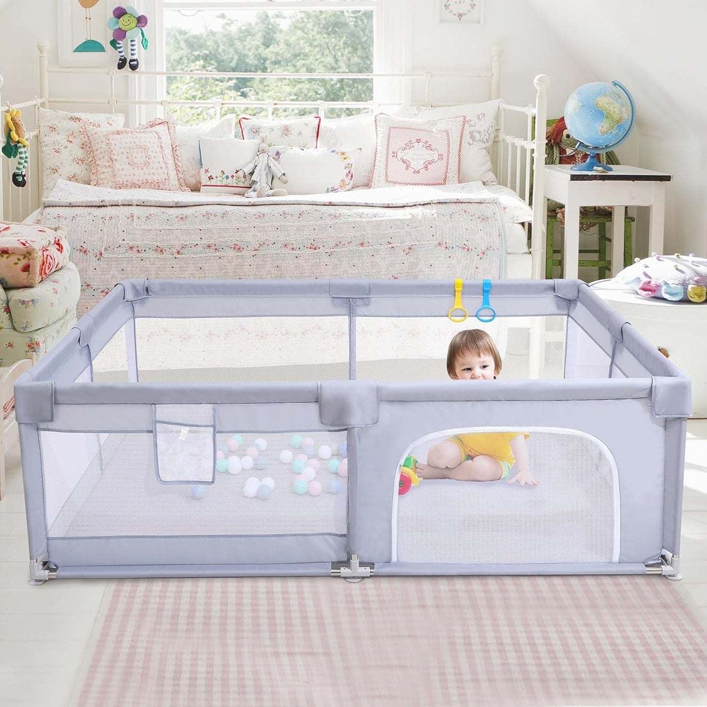 Baby Playpen, Playpens for Babies, Large Playard for Toddlers, Recreation Area (Gray, 205 * 185cm)