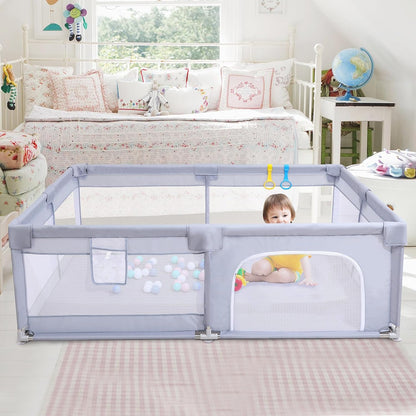Baby Playpen, Playpens for Babies, Large Playard for Toddlers, Recreation Area (Gray, 205 * 185cm)