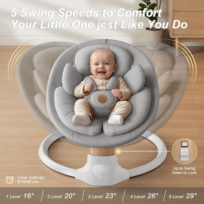 Baby Swings for Infants, FasonBaby Electric Baby Swing with 10 Preset Melodies, 5 Speeds, Remote Control and Bluetooth (Grey)