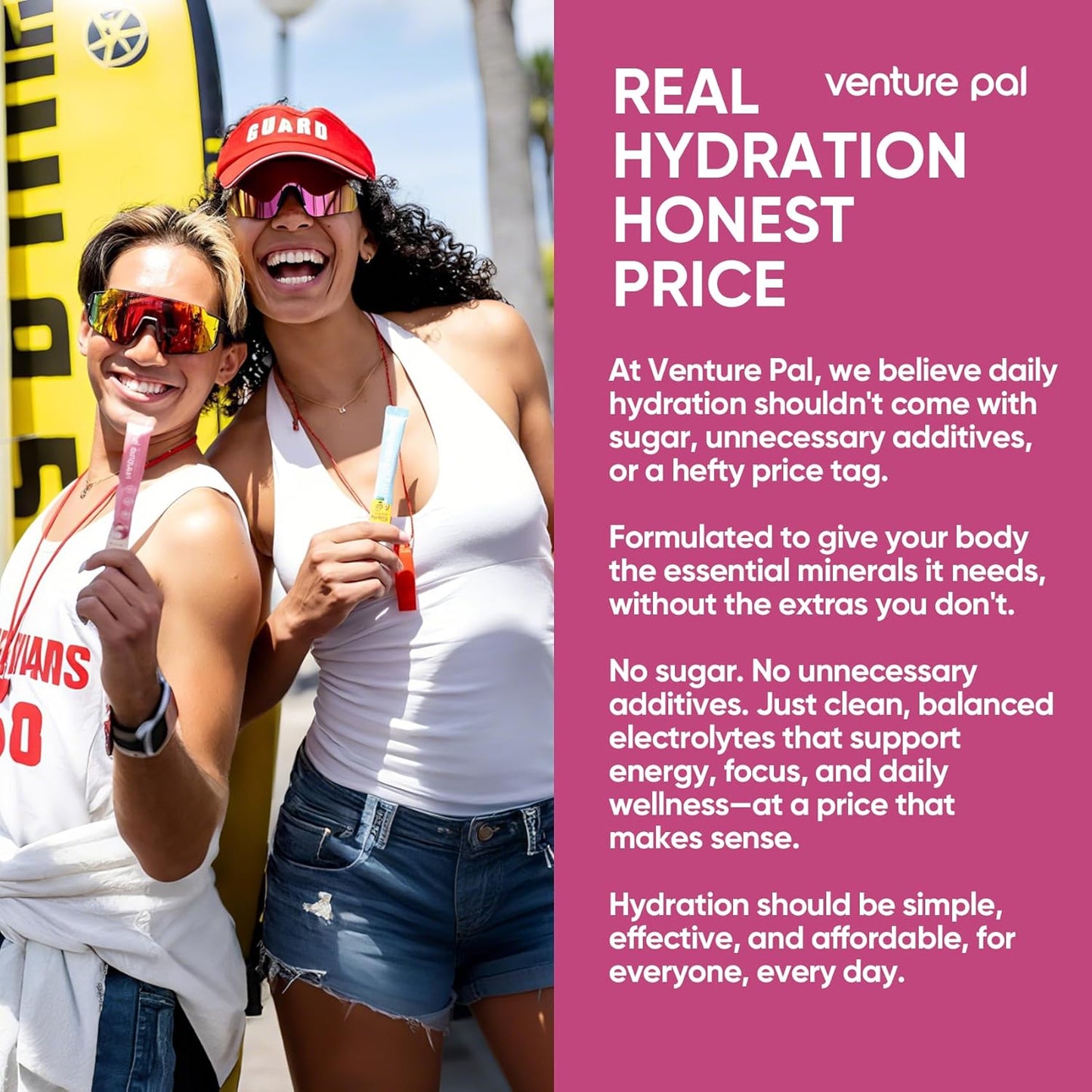 Venture Pal Sugar Free Electrolyte Powder Packets - Liquid Daily IV Hydration Packets | Electrolytes Drink Mix with 5 Vitamins & 7 Electrolytes | Keto Friendly | Non-GMO | Certified Vegan | 16 Sticks