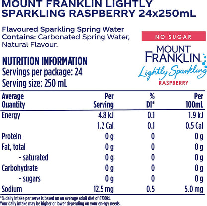 Mount Franklin Lightly Sparkling Water Raspberry Multipack Mini Cans 24 x 250mL