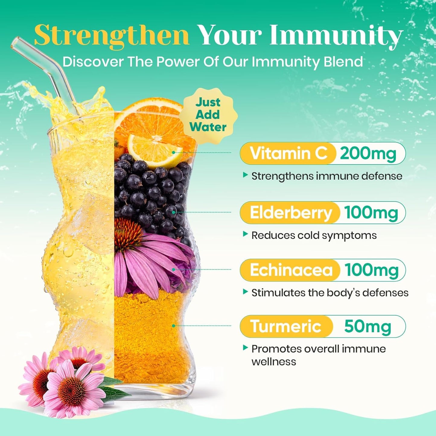 Venture Pal 2-in-1 Hydration + Immune Electrolytes Powder Packets with 7 Electrolytes & 6 Vitamins, Keto Friendly, 16 Sticks