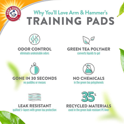 Arm & Hammer Green Tea Pet Training Pads | 50-Ct Dog Training Pads with Super Absorbing Green Tea Baking Soda for 2X The Odor Control | Leakproof & Recycled Training Pads for Dogs,White