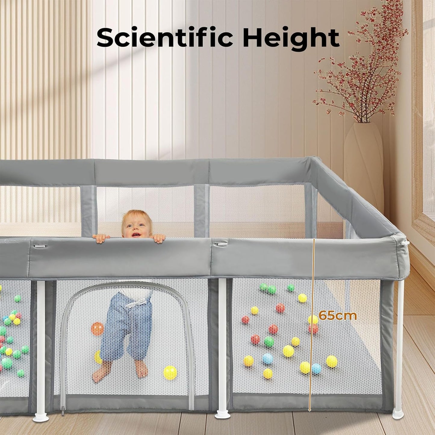 Bopeep Kids Playpen, Foldable Baby Fence, Toddler Play Yards for Indoor & Outdoor, Grey (120cm x 180cm x 65cm)