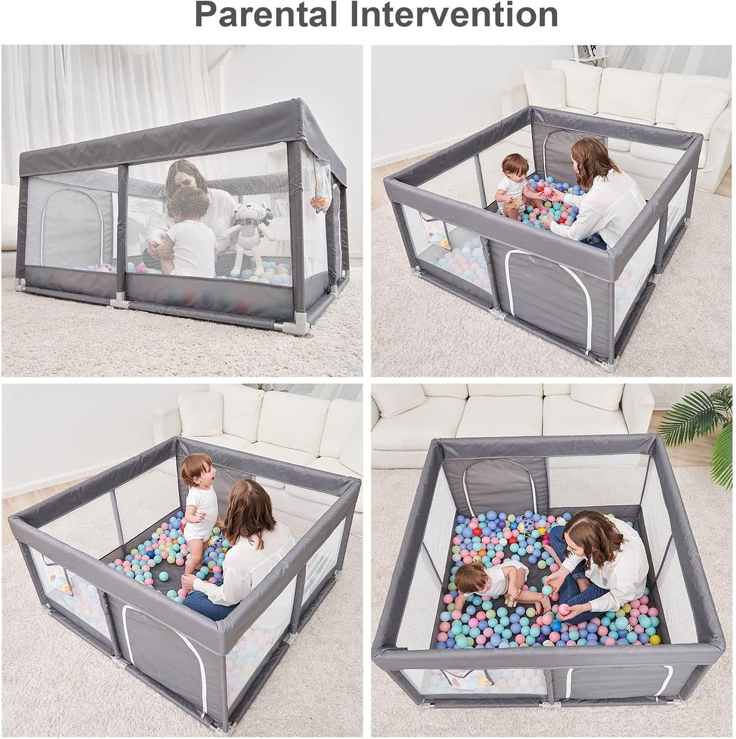 PandaEar Grey Baby Playpen, Large Playpen for Toddlers, Sturdy Baby Play (127×127 cm)