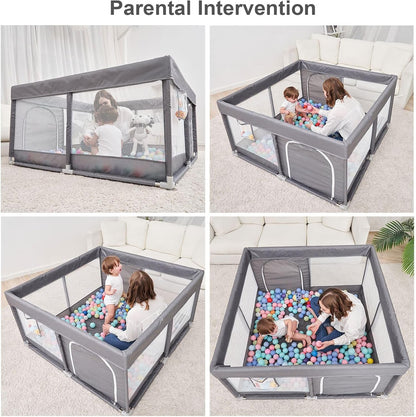PandaEar Grey Baby Playpen, Large Playpen for Toddlers, Sturdy Baby Play (127×127 cm)