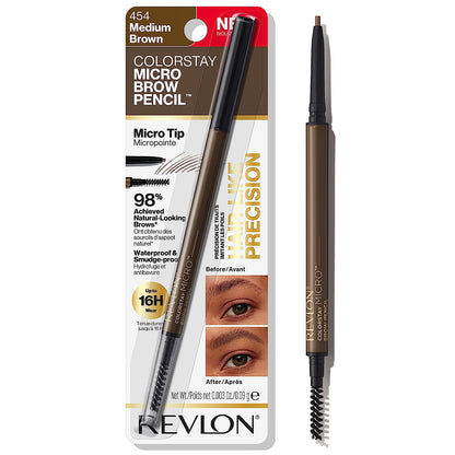 ColorStay Micro Eyebrow Pencil with Built In Spoolie Brush, Infused with Argan and Marula Oil, Waterproof, Smudgeproof, 454 Medium Brown