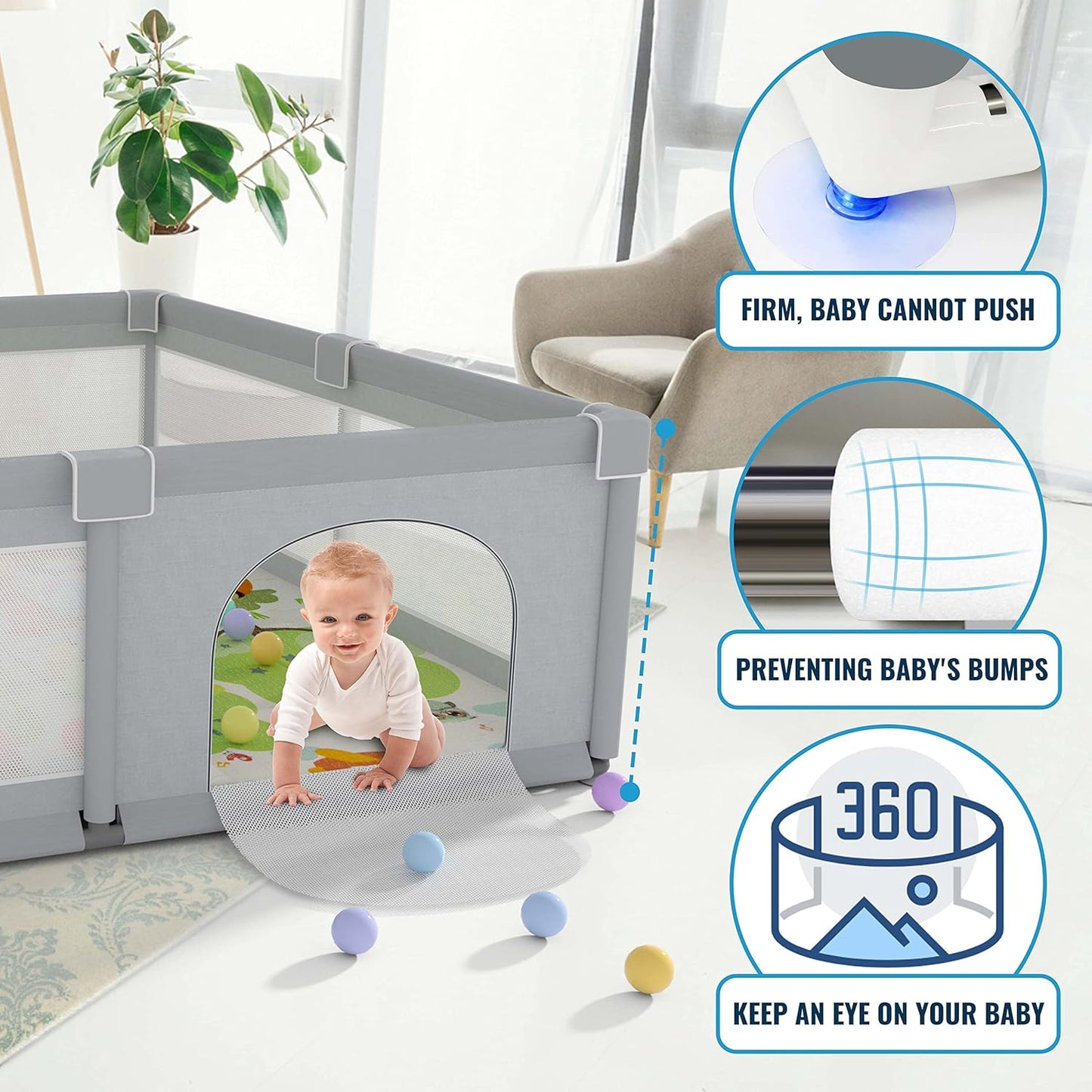 Baby Playpen 79" X 71", LUTIKIANG Play Yard for Babies and Toddlers with Mat, Safety Extra Large Baby Fence ,Zipper Gate.