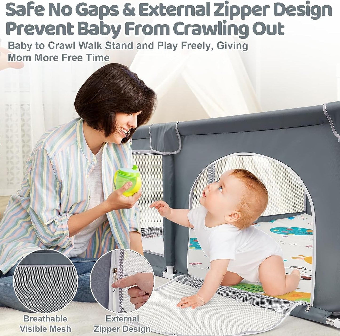 Large Baby Playpen with Mat - 200 x 180 cm