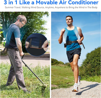 Portable Waist Clip Fan with 50.4" Belt,12000mAh Rechargeable Personal Cooling Fan,Wearable Body Fan,Belt Fan with Powerful Strong Airflow,Shirt Travel Fan