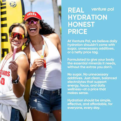 Venture Pal Sugar Free Electrolyte Powder Packets - Liquid Daily IV Drink Mix for Rapid Hydration & Party Recovery | 5 Vitamins & 7 Electrolytes| Keto Friendly | Non-GMO | Certified Vegan | 16 Sticks