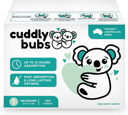 Cuddly Bubs, Size 1 Newborn nappies (up to 5kg), 224 nappies