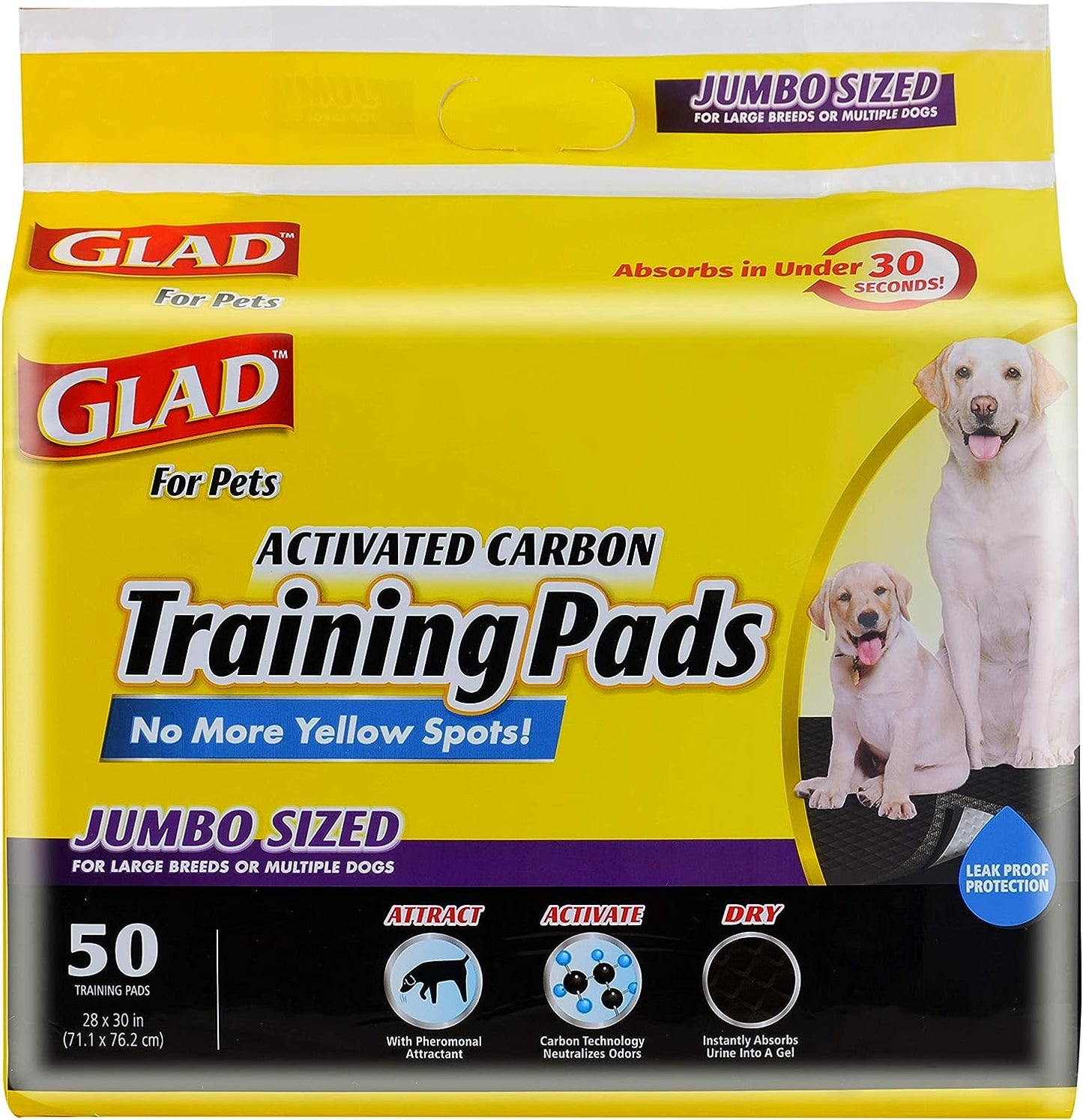 Glad for Pets JUMBO-SIZE Charcoal Puppy Pads | Black Training Pads That Absorb & Neutralize Urine Instantly | New & Improved Quality Dog Training Pads, 60 Count