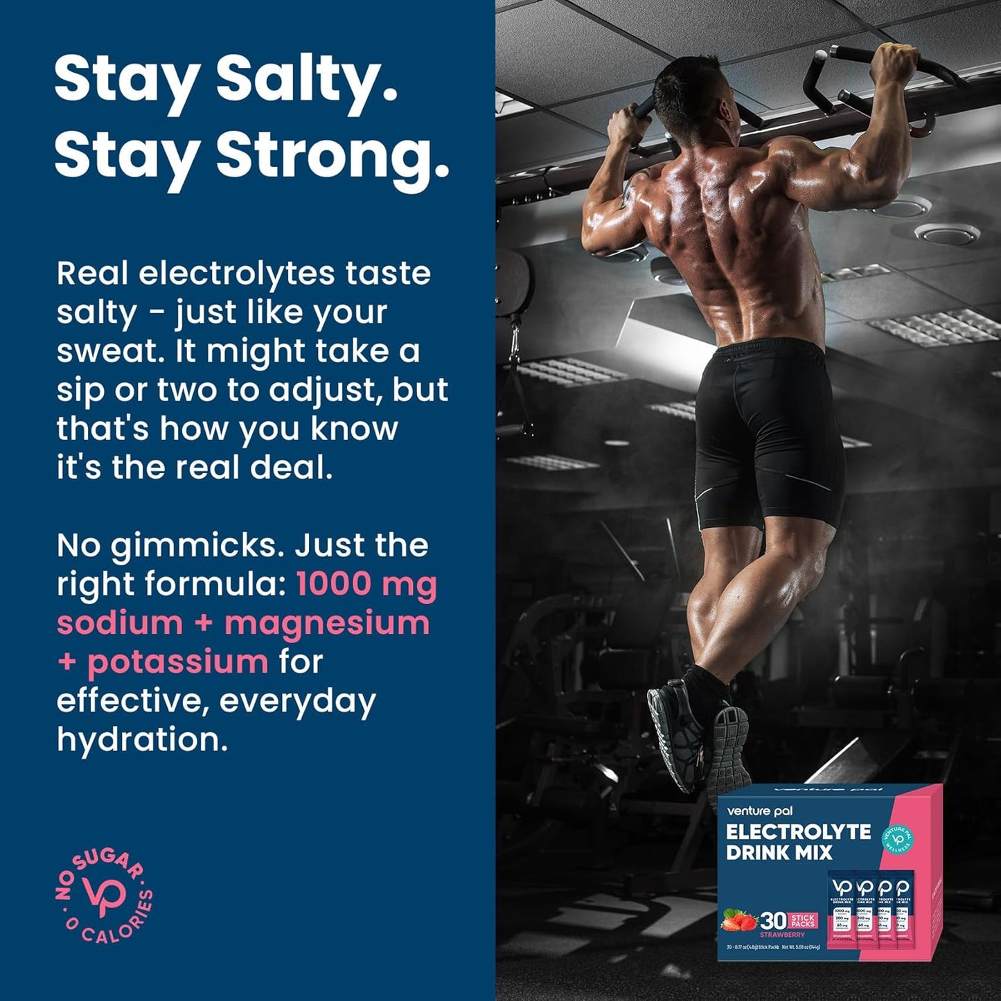 Venture Pal High Sodium Sugar Free Electrolytes Powder Packet, Vegan, Keto & Paleo Friendly Electrolyte Drink Mix - 30 Sticks