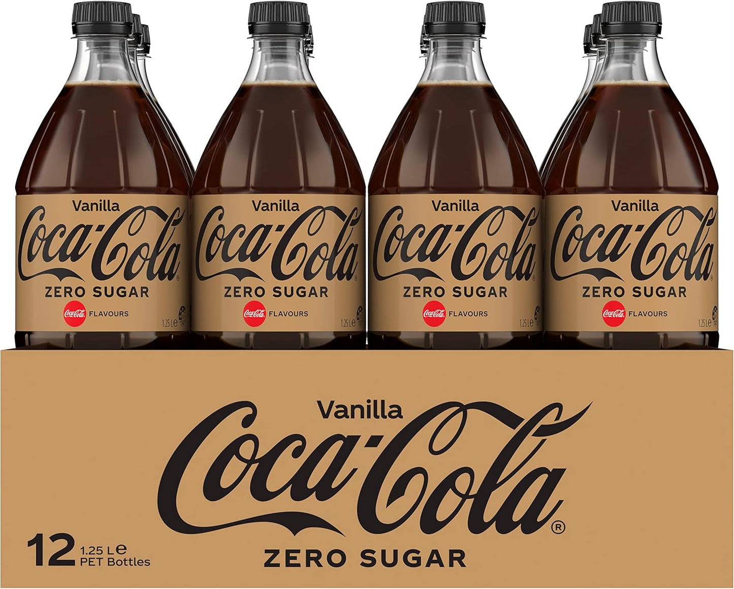 Coca-Cola Zero Sugar Vanilla Soft Drink Multipack Bottles 12 x 1.25L