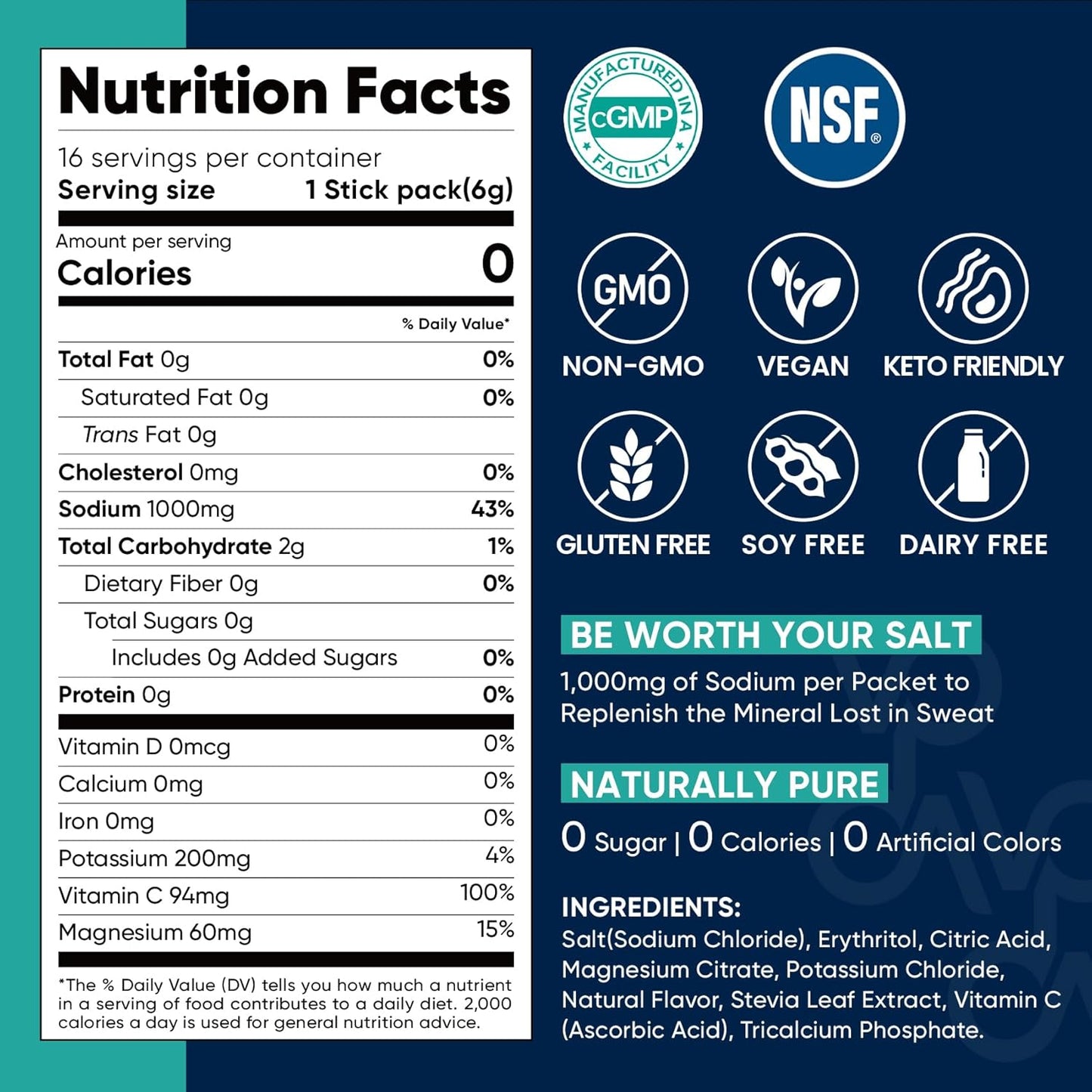 Venture Pal High Sodium Sugar Free Electrolytes Powder Packet - Drink Mix - 30 Sticks