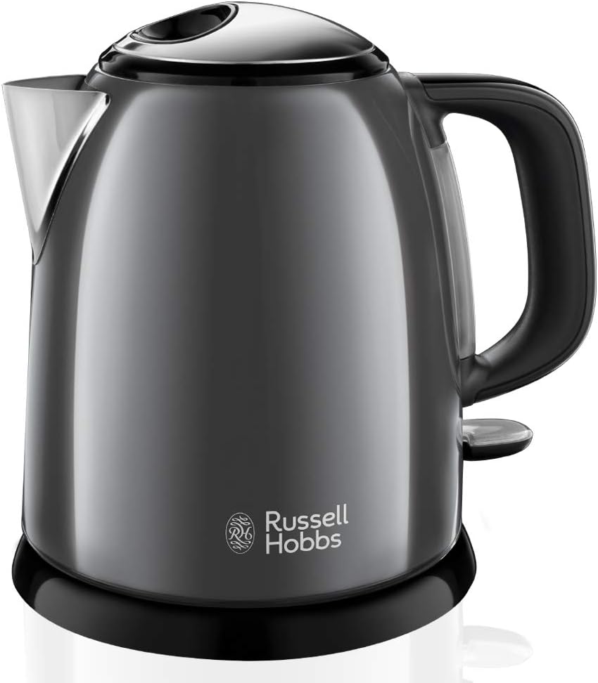 Russell Hobbs Colours+ 24993-70 Small Kettle [1.0 L] Stainless Steel Grey (2400 W, Quick Boil Function, Removable Limescale Filter, External Water Level Indicator, Travel Kettle) Tea Maker