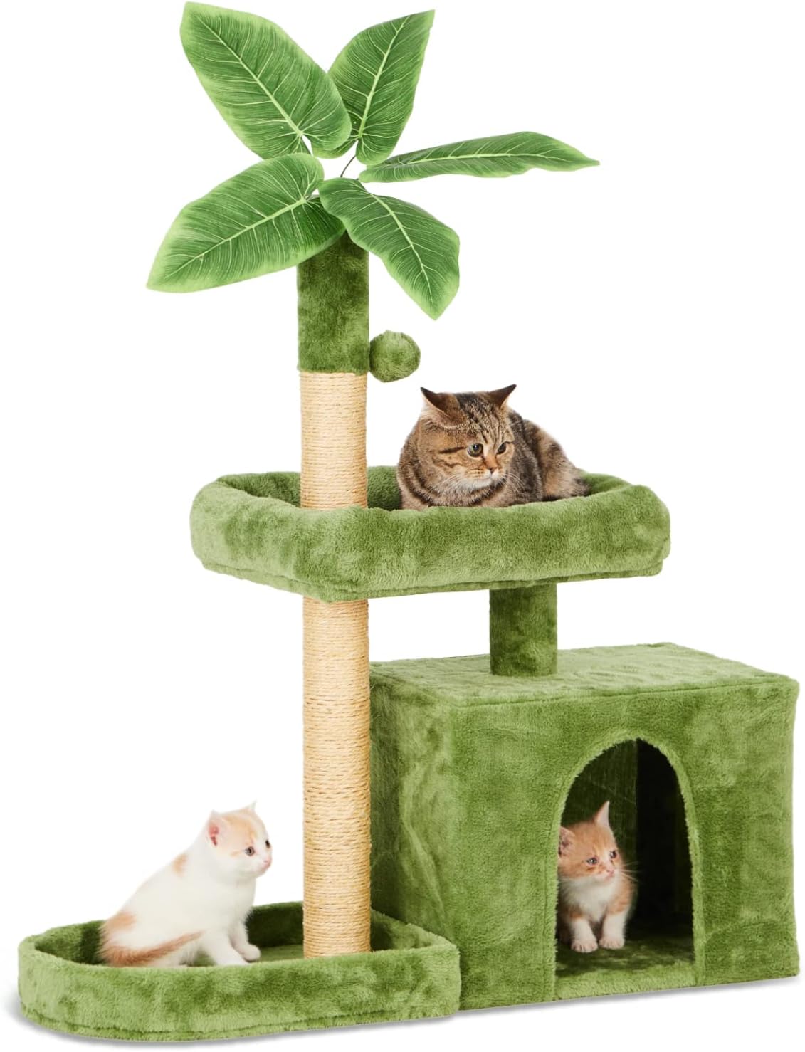 TSCOMON 31.5'' Cat Tree Cat Tower for Indoor Cats with Green Leaves, Cat Condo Cozy Plush Cat House with Hang Ball & Leaf Shape Design, Cat Furniture Pet House with Cat Scratching Posts, Green (CT06)