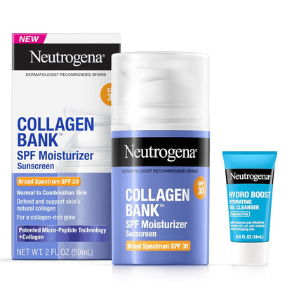 Neutrogena Collagen Bank Facial Moisturizer, SPF 30, Daily Collagen Face Moisturizer + Bakuchiol for Visibly Glowing, Plump Skin, Non-Comedogenic, Lightweight & Fragrance-Free, 2 fl. oz