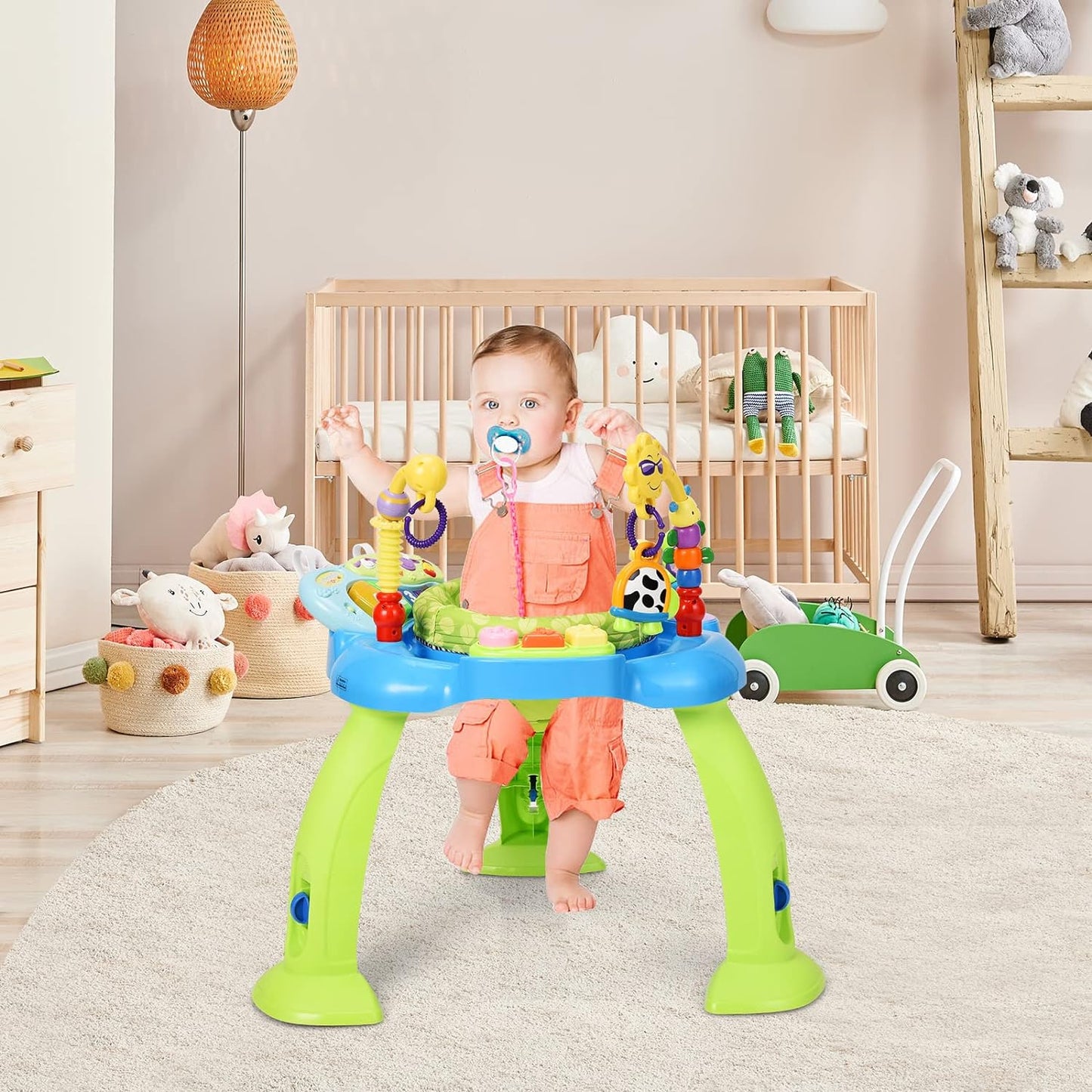 BABY JOY 2-in 1 Infant Activity Center, Baby Jumper w/360-Degree Rotating Seat, 3 Adjustable Height, Lights, Music, Piano, Toys, Sit-to-Stand Interactive Station for 6-36 Months
